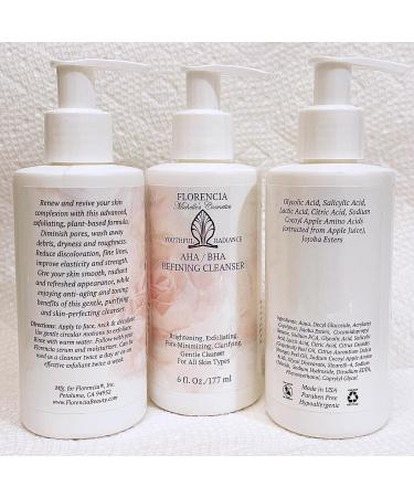 Florencia AHA BHA Refining Cleanser - Gentle Daily Exfoliating Face Wash with Glycolic Salicylic Lactic Acid and Jojoba Beads - Pore Perfecting Facial Cleanser 6 oz - Buy Online on GoSupps.com