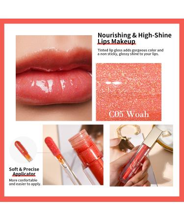Oulac Coral Lip Stain: Glitter Lip Gloss for Lip Care | Vegan & Cruelty-Free | C05 Woah Coral with Pink and Golden Sparkle - Buy Online on GoSupps.com