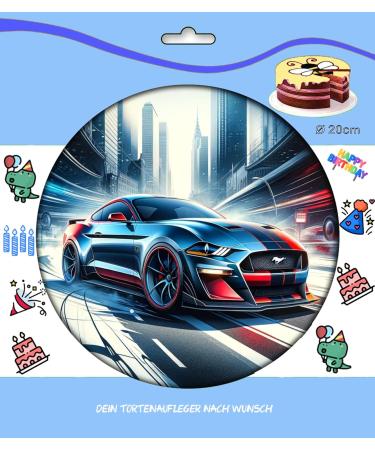 Cake Picture for Birthday Sugar Picture with Ford Mustang Motif Edible Photo for Cakes Cake Image Cake Topper Diameter 20 cm FONDANT Muscle Car No. 10 - Buy Online on GoSupps.com