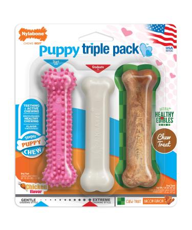 Nylabone Puppy Chew Toys for Teething Puppies | Small/Regular - Up to 25 Ibs. Pink Bone Lamb & Apple Small/Regular (3 Count)