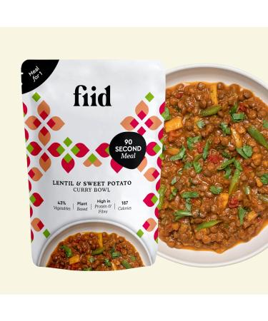 Fiid Vegan Microwave Meals - Thai Lentil & Sweet Potato Curry - 3 x 275g | High Fiber & Protein | Gluten-Free - Buy Online on GoSupps.com
