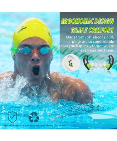 Hearprotek Waterproof Silicone Ear Plugs for Swimming - 2 Pairs for Men, Women, and Juniors - Green - Buy Online on GoSupps.com