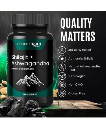 Shilajit for Men 1000mg & Ashwagandha Supplements 500mg (180 Capsules) - (20% Fulvic Acid Supplement) - Shilajit for Women - Buy Online on GoSupps.com