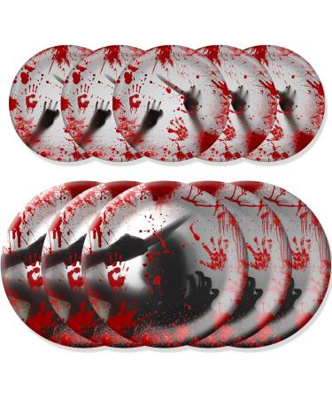 Halloween Themed Horror Party Blood Stamped Paper Cup Paper Plate 7 inch Halloween handprint paper tray 10pcs - Buy Online on GoSupps.com