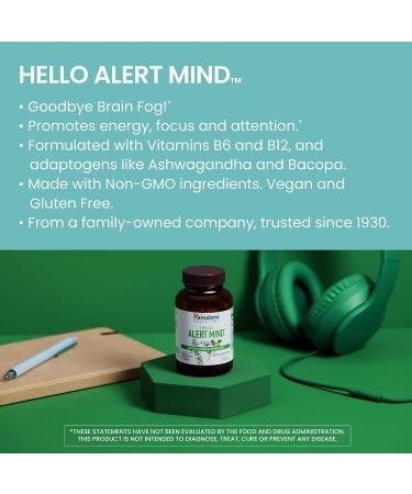 Himalaya Hello Alert Mind - Energy Focus & Attention Supplement with Ashwagandha Bacopa L-Theanine Vitamin B6 & B12 | Vegan & Gluten Free - 60 Capsules - Buy Online on GoSupps.com