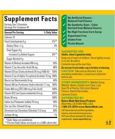 Nature Made Zero Sugar Multivitamin Gummies Mens & Womens Multivitamins Daily Nutritional Support Vitamin and Mineral Supplement Aspartame Free 90 Gummies 45 Day Supply - Buy Online on GoSupps.com