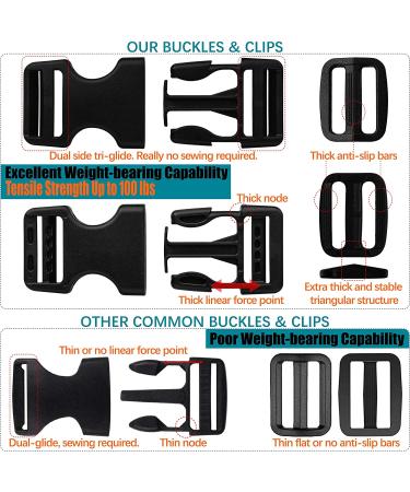 Buckles Straps Set of 1 inch: 10 pcs Quick Side Release Plastic Buckle Dual Adjustable + 12 Yard Black Nylon Webbing Strap Band + 20 pcs Tri-glide Slide Clip  No Sewing Required Heavy Duty Durable 1 inch 31 - Buy Online on GoSupps.com