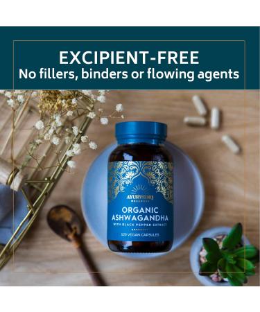 Ayurvediq Wellness Ashwagandha Organic Capsules 120ct with Black Pepper Extract | Herbal Supplement for Vitamins, Iron, Protein | Gluten-Free, Dairy-Free, Vegan | Ayurveda Products - Buy Online on GoSupps.com