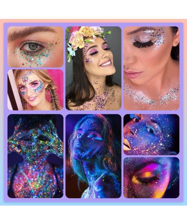 Chunky Glitter & Glow in the Dark Set 16 Colors Holographic Body Glitter for Makeup Face Body Nail & Hair Perfect for Concerts Festivals & Raves - Buy Online on GoSupps.com