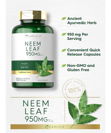 Carlyle Neem Leaf | 950mg | 150 Powder Capsules | Non-GMO and Gluten Free Formula | Value Size | Traditional Herbal Supplement | Azadirachta Indica 150 Count (Pack of 1) - Buy Online on GoSupps.com