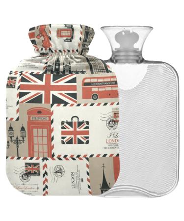 Naanle london letter heat bottle with reference transparent hot water bottle 1l heat bottle for bed hand feet warmer pain relief heat and cold therapy