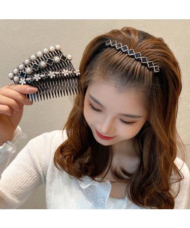 Aneneiceera Bride Wedding Hair Comb Clip Black Hair Side Combs Four-Leaf Clover Hair Comb Hair Tools Decorative Daily Wearing Hair Piece Hair Accessories for Women and Lady Girls(Style A)