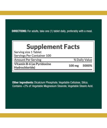 Nature's Bounty Vitamin B6 100mg Tablets - Supports Energy & Nervous System Health - 100 Count (Pack of 2) - Buy Online on GoSupps.com