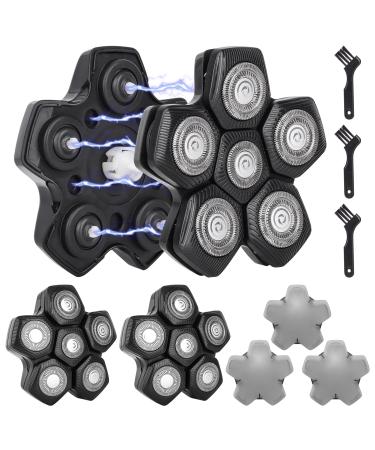 3 Pack 6D Magnetic Head Shaver Replacement Blades Head Electric Razor Replacement Heads Compatible with Muti modes Shaving Blades Shaver for Bald Men with 3 Cleaning Brush by Plantarecover 6d Black