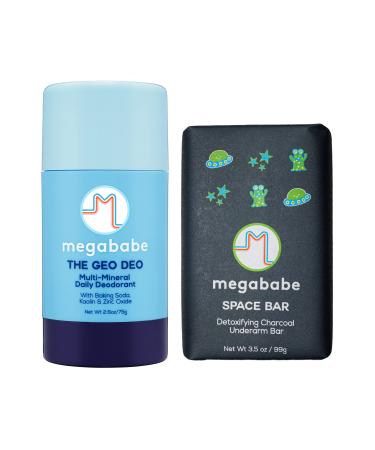 Megababe Underarm 2-Piece Bundle - Geo Deo Daily Deodorant 2.6 oz & Space Bar Detox Soap 3.5 oz | Odor Protection Aluminum Free