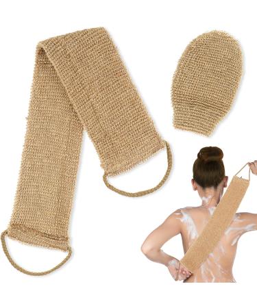COMNICO 2pcs Exfoliating Body Scrubber Natural Hemp Back Scrubber Exfoliator Loofah Shower Bath Wash Deep Cleaning Glove and Strap Dead Skin Removal for Men Women - Buy Online on GoSupps.com
