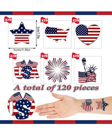 Patriotic Temporary Tattoos - 120 Metallic 4th of July Stickers for Men & Women - American Flag Red White Blue Decor - USA Independence Day Party Favors - Buy Online on GoSupps.com