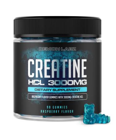 Creatine HCL 3000mg Per Serving - Raspberry Flavour - Vegan Gummies (90 Count (Pack of 1) Raspberry) Raspberry 90 Count (Pack of 1)