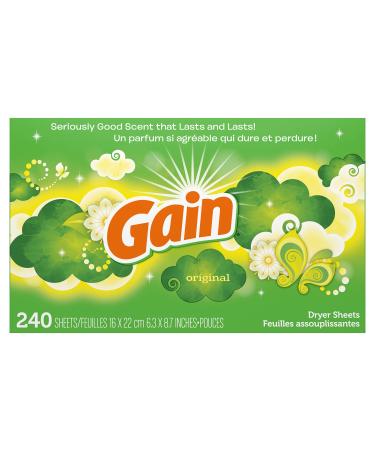 Gain Dryer Sheets Laundry Fabric Softener, Original Scent, 240 Count Dryer Sheets, 240 count