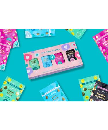 I Love Face Time and Chills Face Masks Set of 4 Pampering Face Masks Purifying Tea Tree Mud Mask Cleansing Aloe Vera Cream Mask Exfoliating Strawberry Peel Mask Detoxifying Charcoal Peel Mask - Buy Online on GoSupps.com