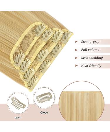 Feshfen 4PC Clip In Hair Extensions - Dark Golden Blonde 50cm Synthetic Smooth Hair for Women - Buy Online on GoSupps.com
