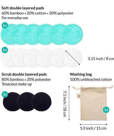 Reusable Bamboo Makeup Remover Pads | Eco-Friendly & Organic Cotton Rounds | 15 Count with Laundry Bag | Gentle Facial Cleansing Wipes for All Skin Types - Buy Online on GoSupps.com