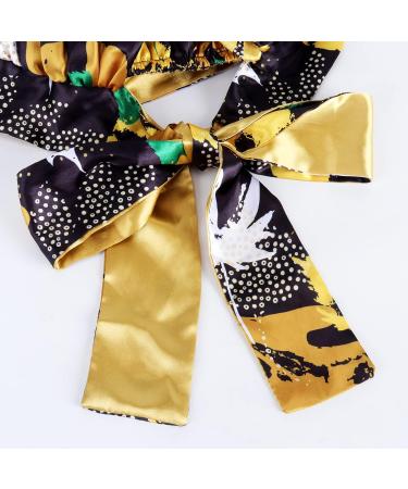 WEIPAO Silk Satin Bonnet - Reversible Large Sleep Cap for Curly Hair | Leaf Print Black+Yellow - Buy Online on GoSupps.com