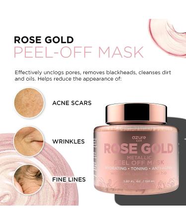 AZURE Rose Gold Metallic Peel Off Face Mask - 150mL | Reduces Wrinkles, Fine Lines, Acne Scars | Removes Blackheads, Dirt & Oil | Repairs Uneven Skin Tone - Buy Online on GoSupps.com