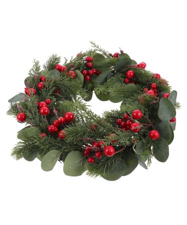 1pc Red eucalyptus wreath artificial berry garland round door sign christmas door wreath Wall Wreath seasonal candy decor Red Berry Leaf Pendant pe (plastic) American style