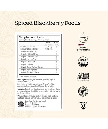 Yogi Spiced Blackberry Focus Herbal Tea Contains Caffeine Vegan Friendly Kosher USDA Certified Organic 16 Tea Bags - Pack of 6 - Buy Online on GoSupps.com