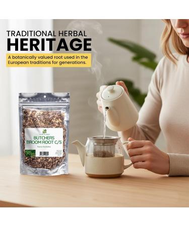 Herb To Body Butchers Broom Root C/S - 4oz Wildcrafted Ruscus Aculeatus for Herbal Tea Butchers Broom Tea and Traditional Herbal Preparations - Buy Online on GoSupps.com