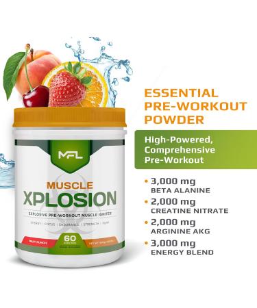MFL Muscle Xplosion | Pre-Workout | 0 Sugar | Sweetened with Stevia | All-Natural | 60 Servings (Fruit Punch) - Buy Online on GoSupps.com