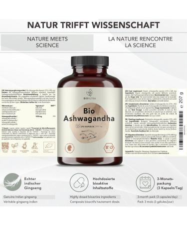 Bionutra Ashwagandha Capsules Bio - 270 x 650 mg Vegan Organic Gluten & Lactose-Free High-Dose German Quality 3-Month Supply - Buy Online on GoSupps.com