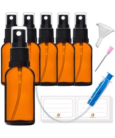 Handsunity 30ml-6Stk spray bottle glass bottle with atomizer-amber pharmacy bottle set with black atomizer Glass Spray bottle made of brown las with 17 pcs accessories 30ml-6 pieces black cap
