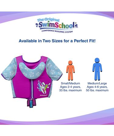 SwimSchool Swim Trainer Vest | Easy On & Off Kids Swimming Vest | Sizes S/M Up to 33lbs & M/L Up to 50lbs | Blue, Orange, Pink, Seafoam | S/M Trainer Vest with Sleeves Pink/Aqua - Buy Online on GoSupps.com