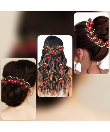 SHREEMEE Women Attractive Artificial Round Shape Flower with Golden Pearl Wedding Hair Accessories/Hair Pins/Juda Pins for Women and Girls- Maroon - Buy Online on GoSupps.com