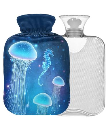 Naanle glowing seahorse-jellyfish heat bottle with reference transparent hot water bottle hand feet heat bag for pain relief heat and cold therapy 1 l