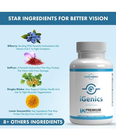 iGenics Premium Eye Vitamins with AREDs 2+ Formula - Vegan & Non-GMO Mineral Supplements for Vision & Dry Eyes - Buy Online on GoSupps.com
