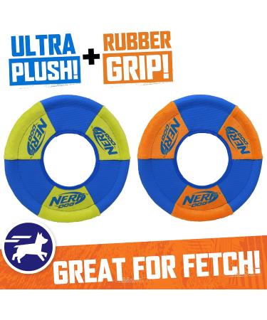 Nerf Dog Toss and Tug Ring Dog Toy Flying Disc Lightweight Durable and Water Resistant 9 Inch Diameter For Medium/Large Breeds Two Pack Green and Orange - Buy Online on GoSupps.com
