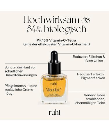 Ruhi Bio Vitamin C Oil Serum 15% - Vegan & Highly Dosed with Squalane Astaxanthin Vitamin E - 10ml (Made in Germany) - Buy Online on GoSupps.com