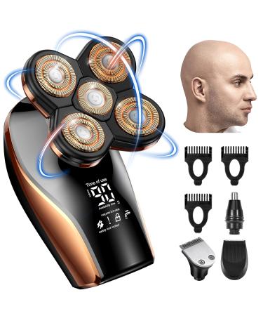 Head Shaver Electric Razor for Men, Bald Head Razor Multifunctional 4 in 1 Mens Grooming Kit with LED Display, 5D Cordless USB Rechargeable Rotary Shaver Wet/Dry Shave, Rose Gold