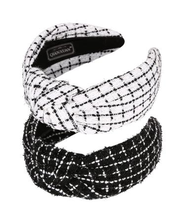 QIANXUAN Wide White Knotted Headbands for Women - 2PCS Tweed Plaid Glam Headbands - Buy Online on GoSupps.com