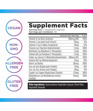 Livingood Daily Iron Supplement for Women & Men Blood Support Formula with Chelated Iron Methylated B12 Vitamin C Zinc & Folate Vegan Non GMO Gluten Free Allergen Free 30 Capsules - Buy Online on GoSupps.com