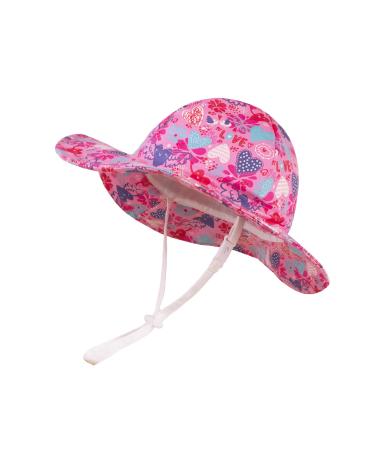 LANGZHEN Beach Sun Protection Hat for Baby Girls Adjustable Toddler Kids Hat Wide Brim Summer Play Hat with Chin Strap Love 2-4 Years