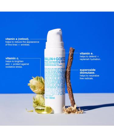 Malin + Goetz Retinol Correcting Serum 1oz Brightening Anti-Aging Face Serum for Sensitive Skin Vegan & Cruelty Free - Buy Online on GoSupps.com