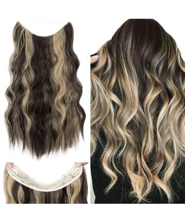 Silk-Co hair extension with rubber band adjustable Secrets hair part synthetic extensions with cord and clips long corrugated extensions for women dark brown highlights golden brown 60 cm natural brown mix golden brown