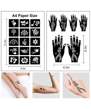 Henna Tattoo Stencil Kit with 270+ Reusable Stencils for Face & Body Paint - 24 Sheets, Indian Glitter Airbrush Temporary Tattoos - Buy Online on GoSupps.com