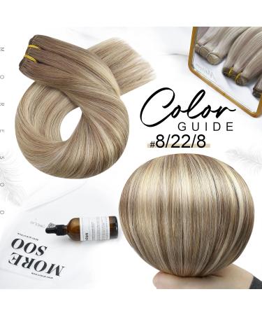 Moresoo Balayage Sew in Weft Hair Extensions 20 Inch 100g - Brown Root to Platinum Blonde with Light Brown Human Hair Extensions - Pack of 1 (#8/22/8) - Buy Online on GoSupps.com