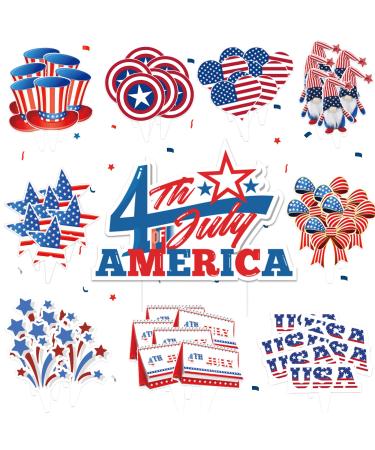 73pcs 4th of July Cupcake Toppers Patriotic Cake Topper Decorations Red White and Blue Fourth of July Party Supplies