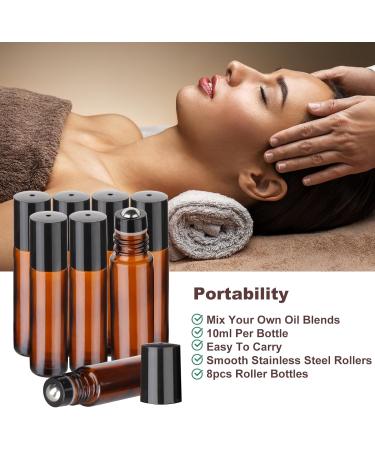 Hyber&Cara 10ml Glass Roll on Bottles 8Pcs Essential Oils Roller Bottles - Stainless Steel Roller Balls - Aromatherapy Set with Bonus Gifts - Buy Online on GoSupps.com